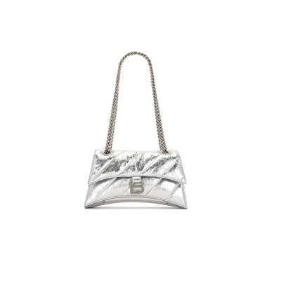 BALENCIAGA WOMEN'S CRUSH CHAIN BAG IN SMALL SILVER 716351210IW8110 (24.9*15*7.9cm)